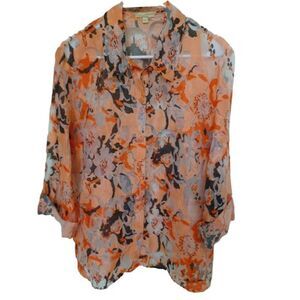 Choices Button Down Sheer Top Pink/Black Large